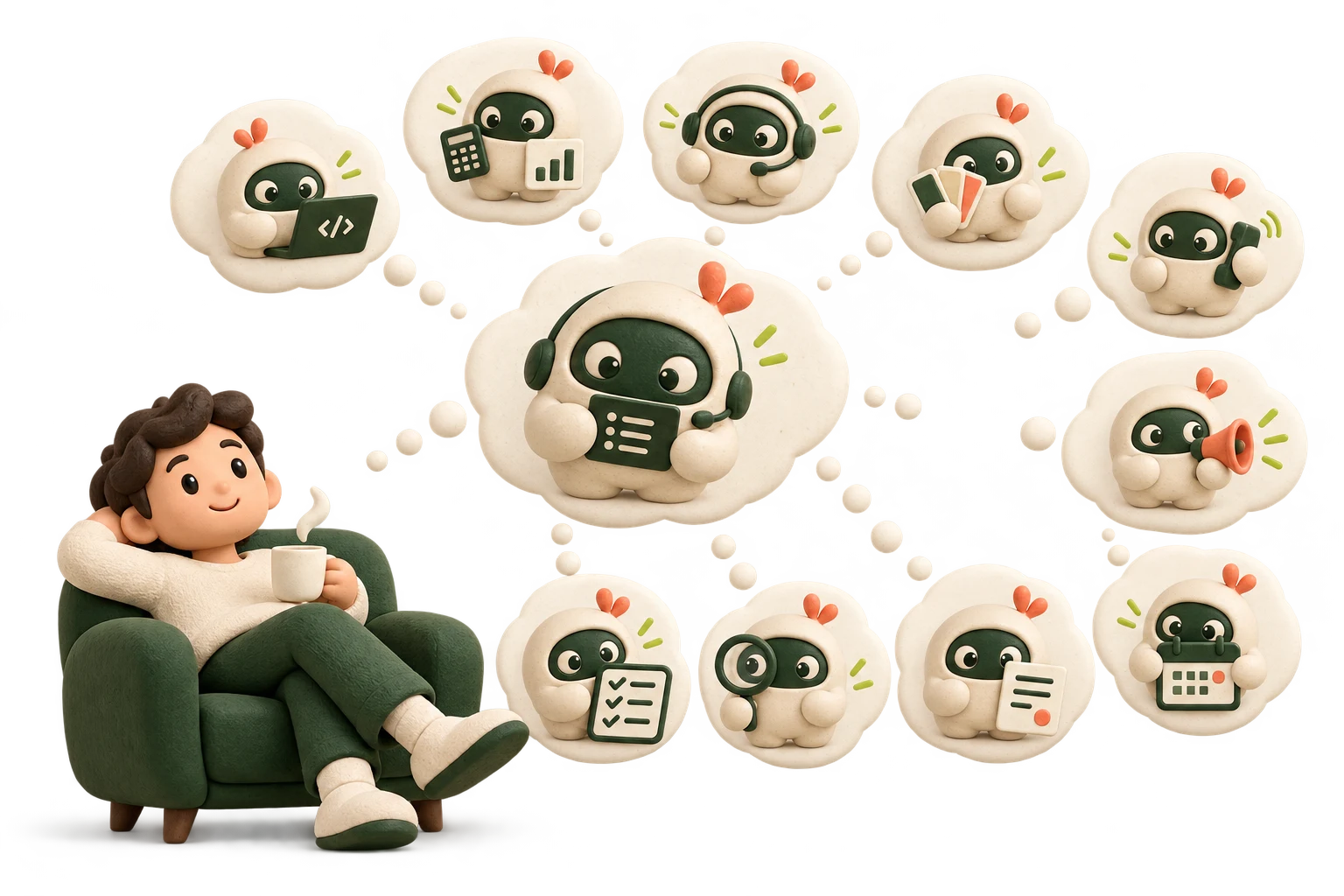 A relaxed user while Pygmalion coordinates a team of specialist agents.