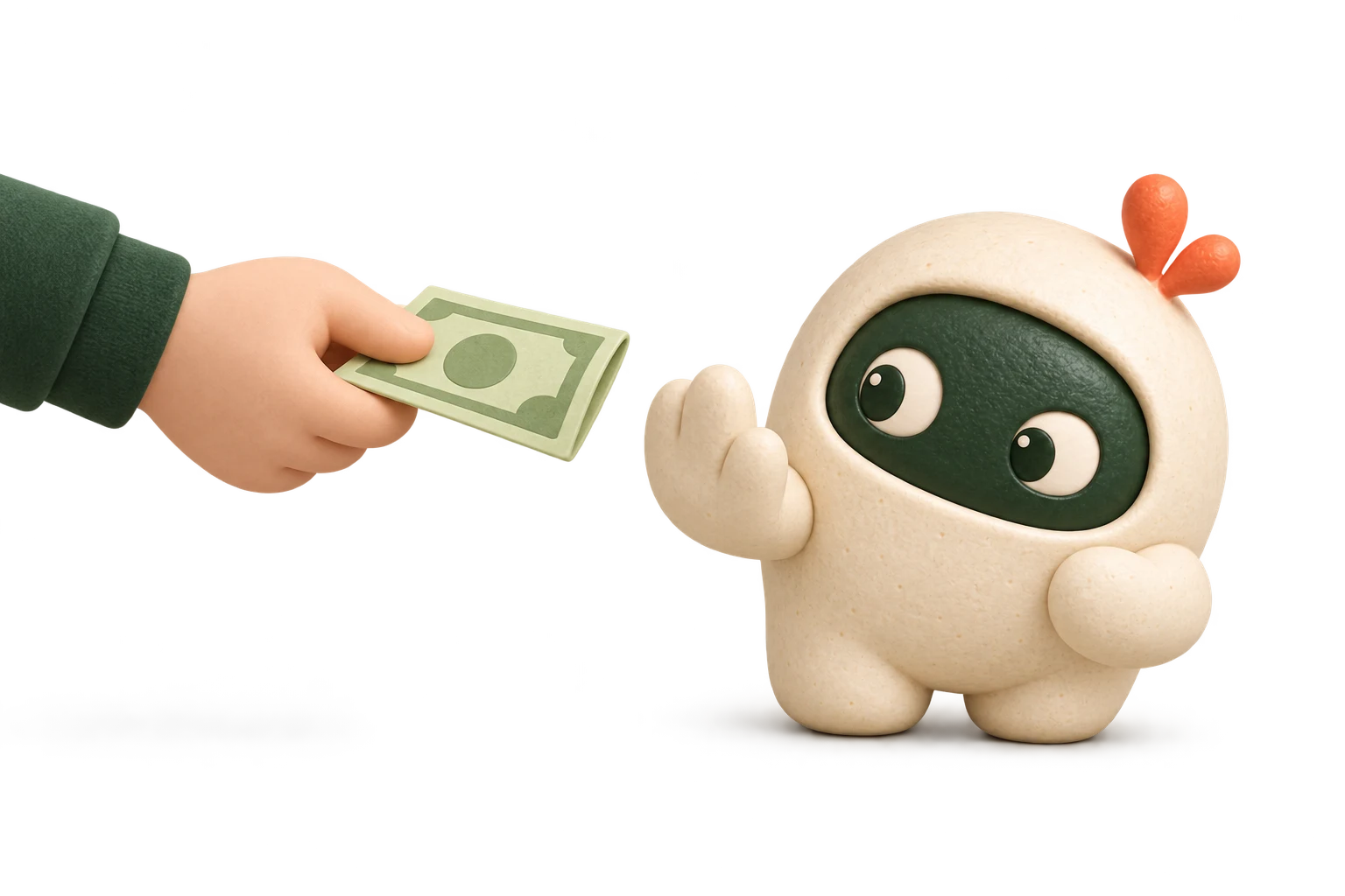 Pygmalion politely declining an offered banknote.